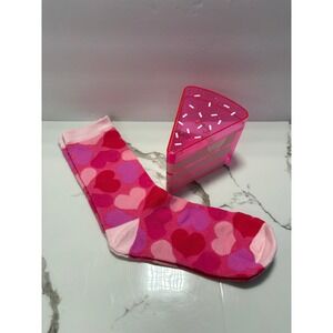 Way To Celebrate Pink Heart Crew Socks in Cake Slice Gift Box One Size Fits Most